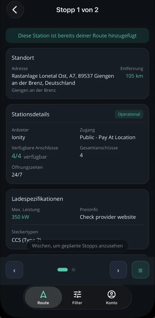 Übersicht der geplanten Stopps