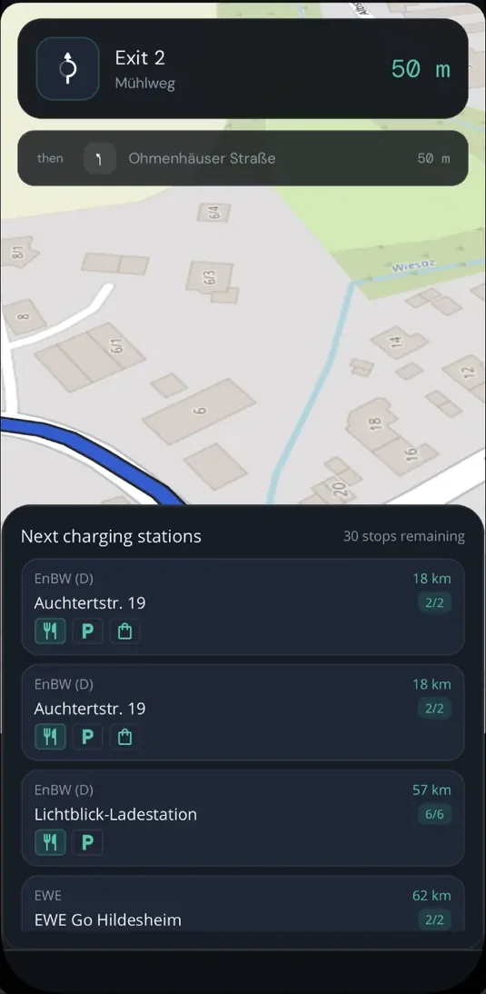 Charging stop detail screen